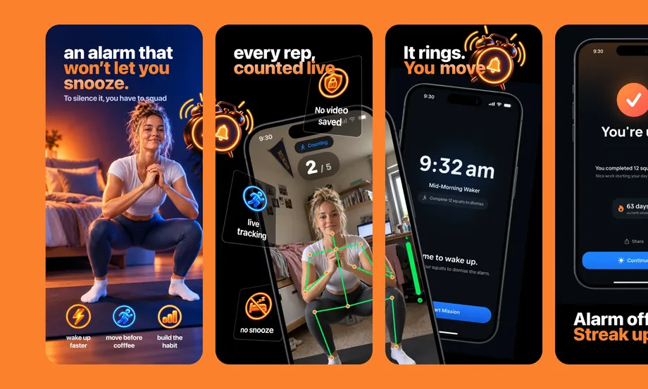 Captures App Store d’un réveil qui ne s’arrête qu’après des squats