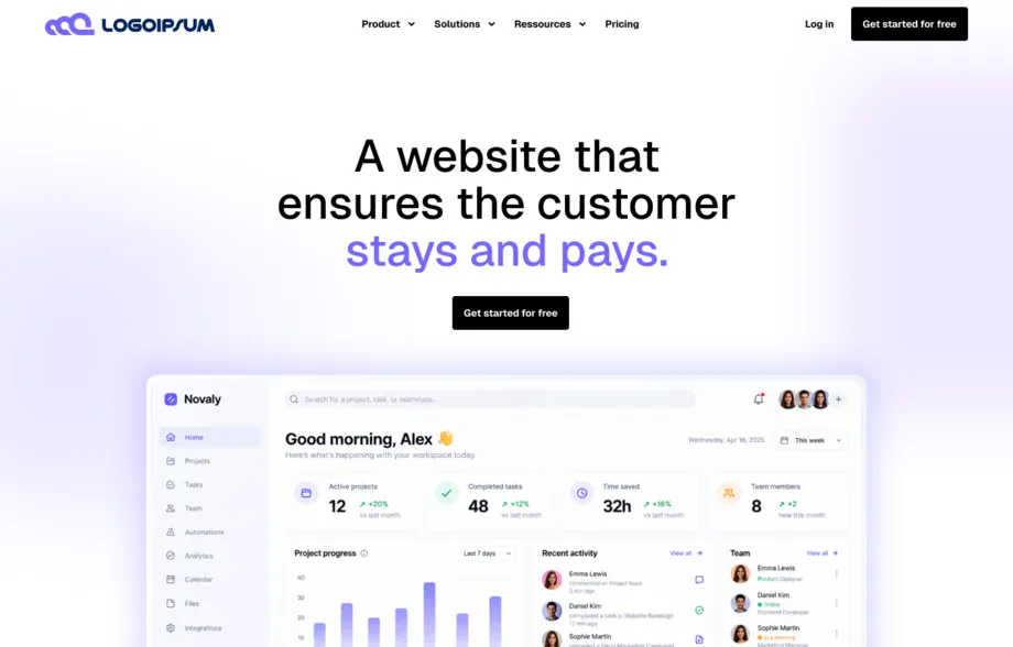 Hero section SaaS avec aperçu du dashboard